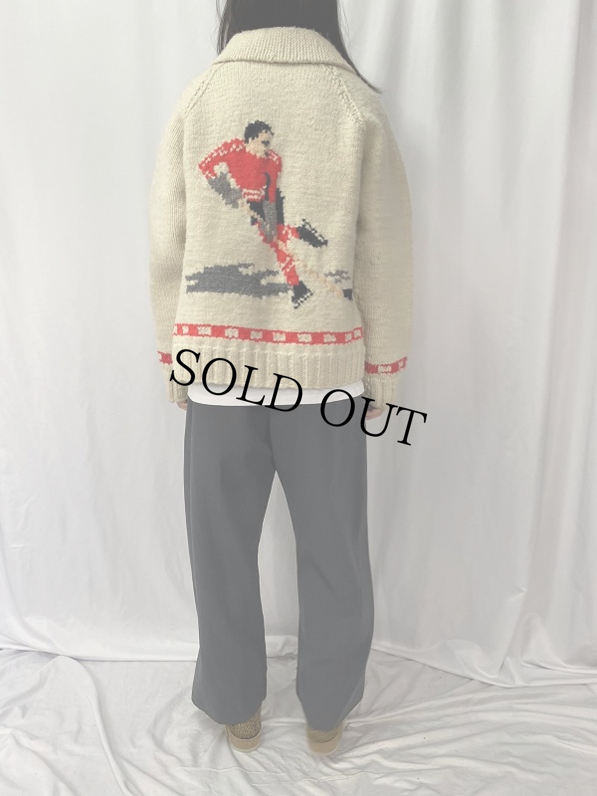 画像4: 【SALE】 60's アイスホッケー柄 カウチンニットジャケット (4)