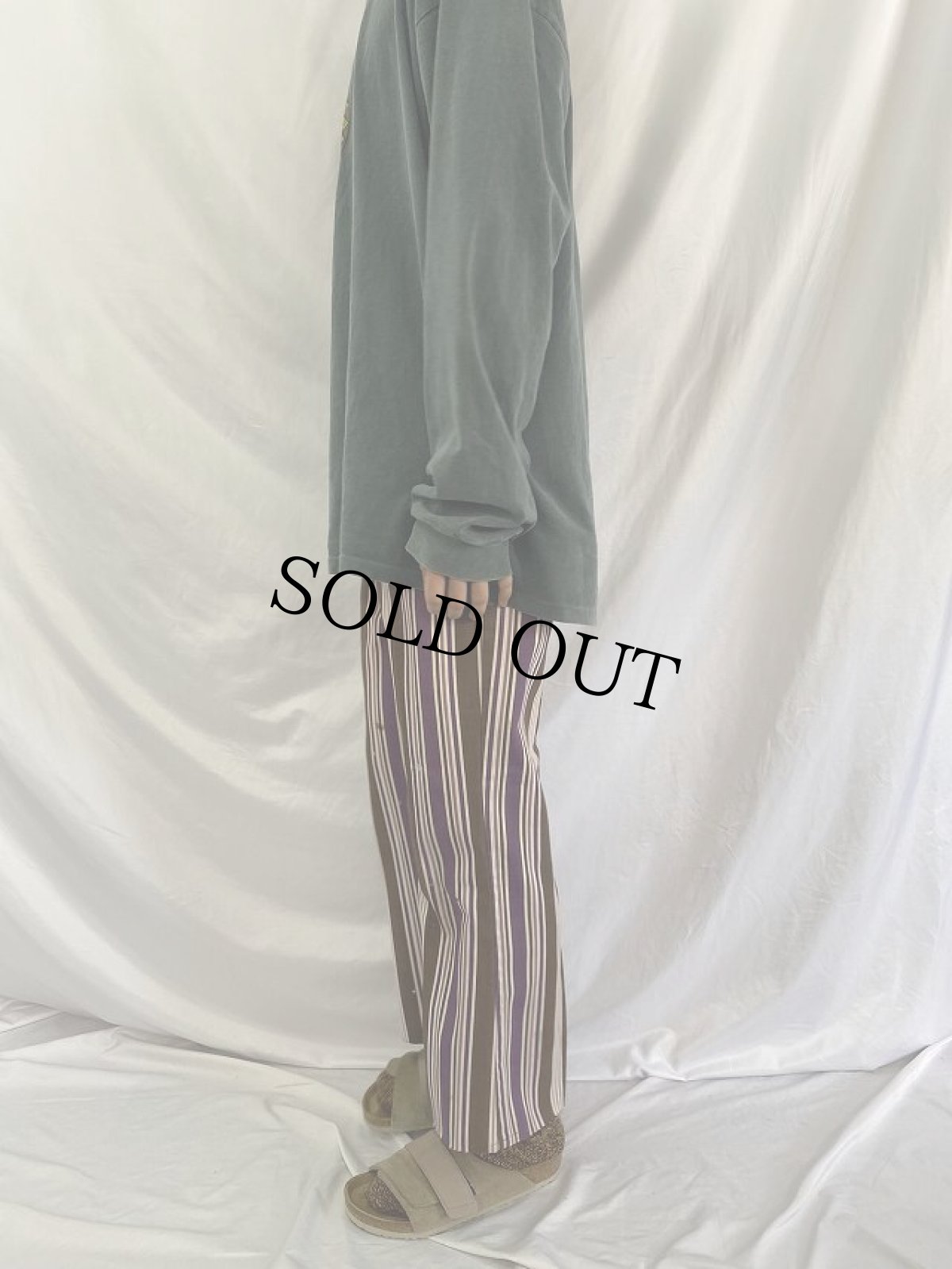 画像3: 70's マルチストライプ柄 コットンフレアパンツ W29 (3)