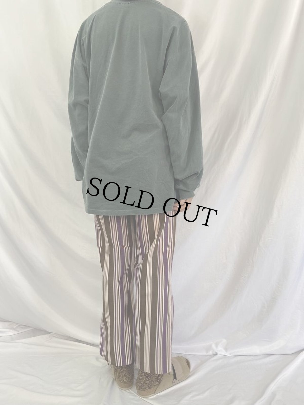 画像4: 70's マルチストライプ柄 コットンフレアパンツ W29 (4)