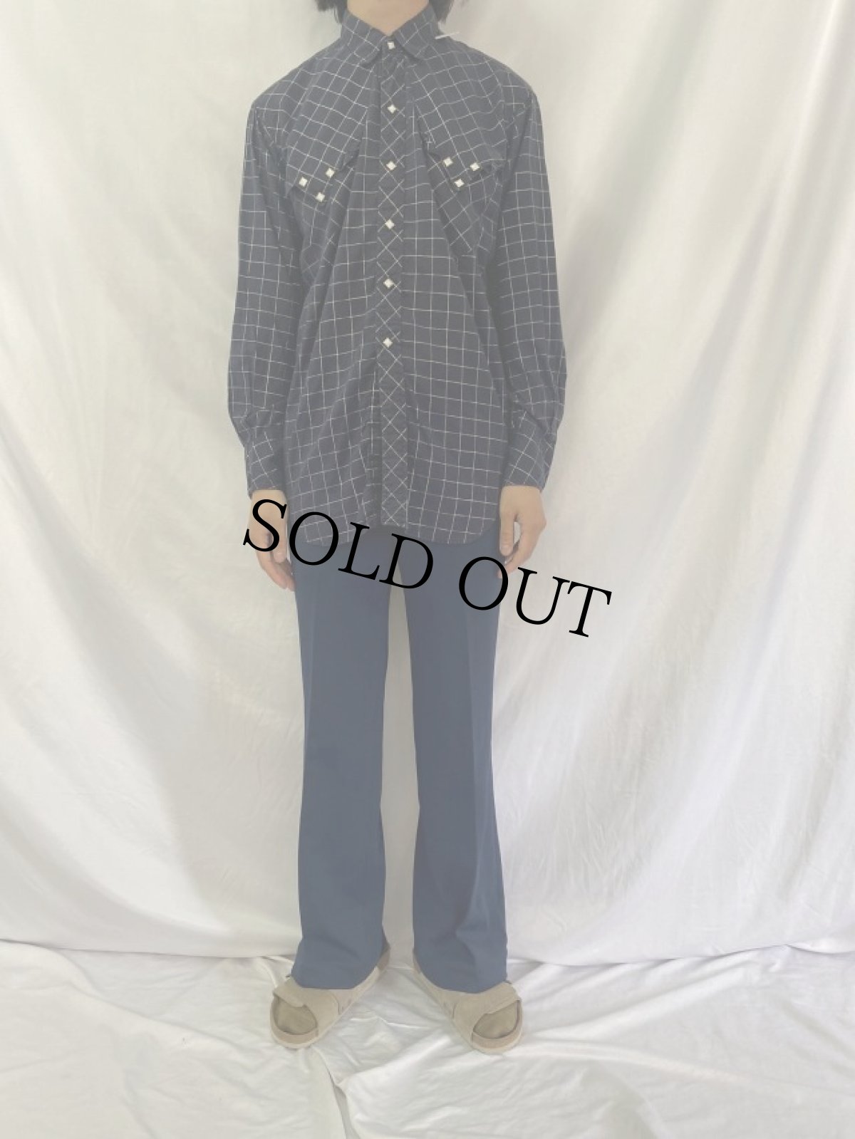 画像2: 50's LEVI'S ショートホーン ウィンドウペンチェック柄 コットンウエスタンシャツ (2)