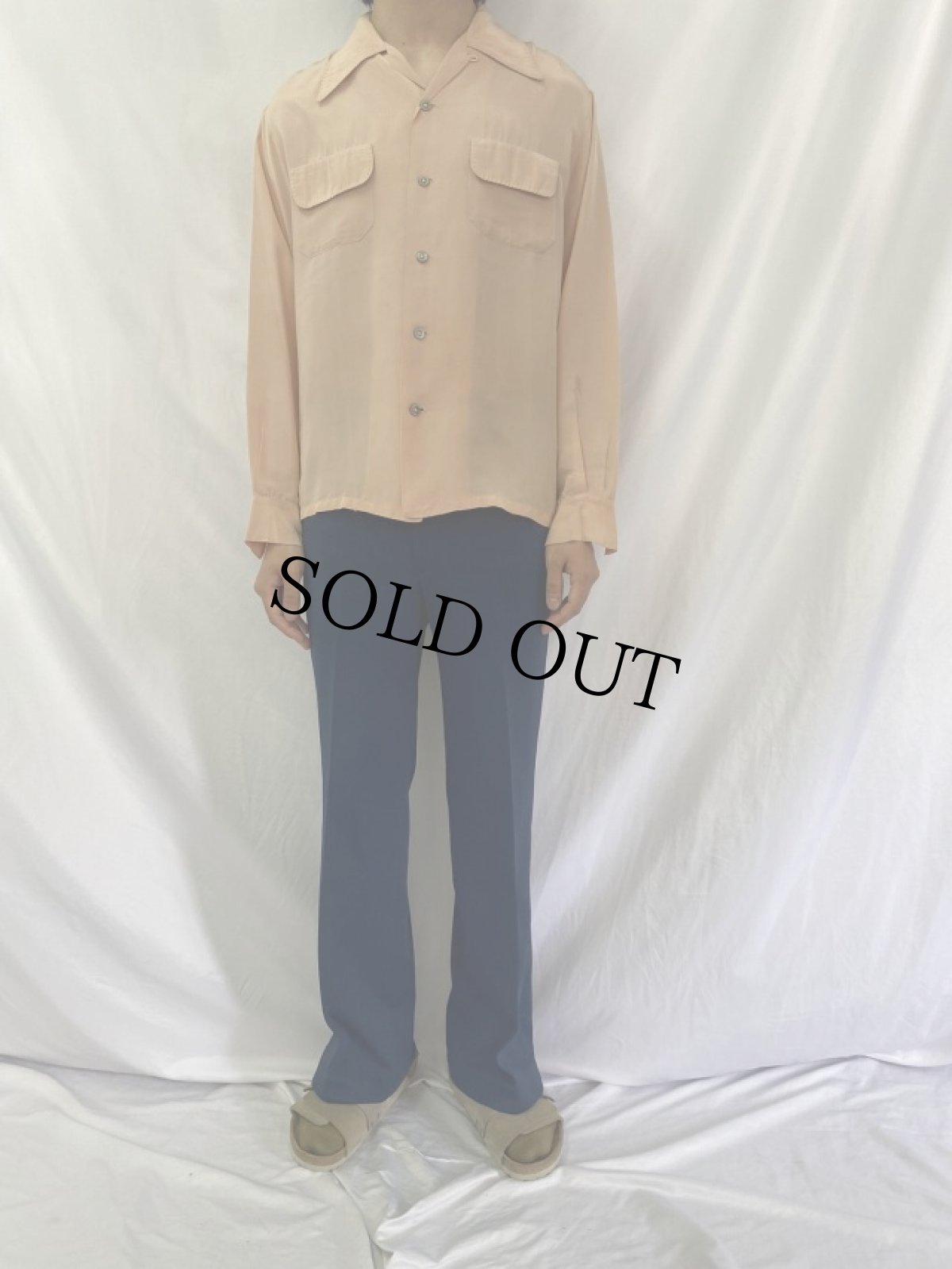 画像2: 40's Penney's オープンカラー アセテート×ナイロンシャツ M (2)