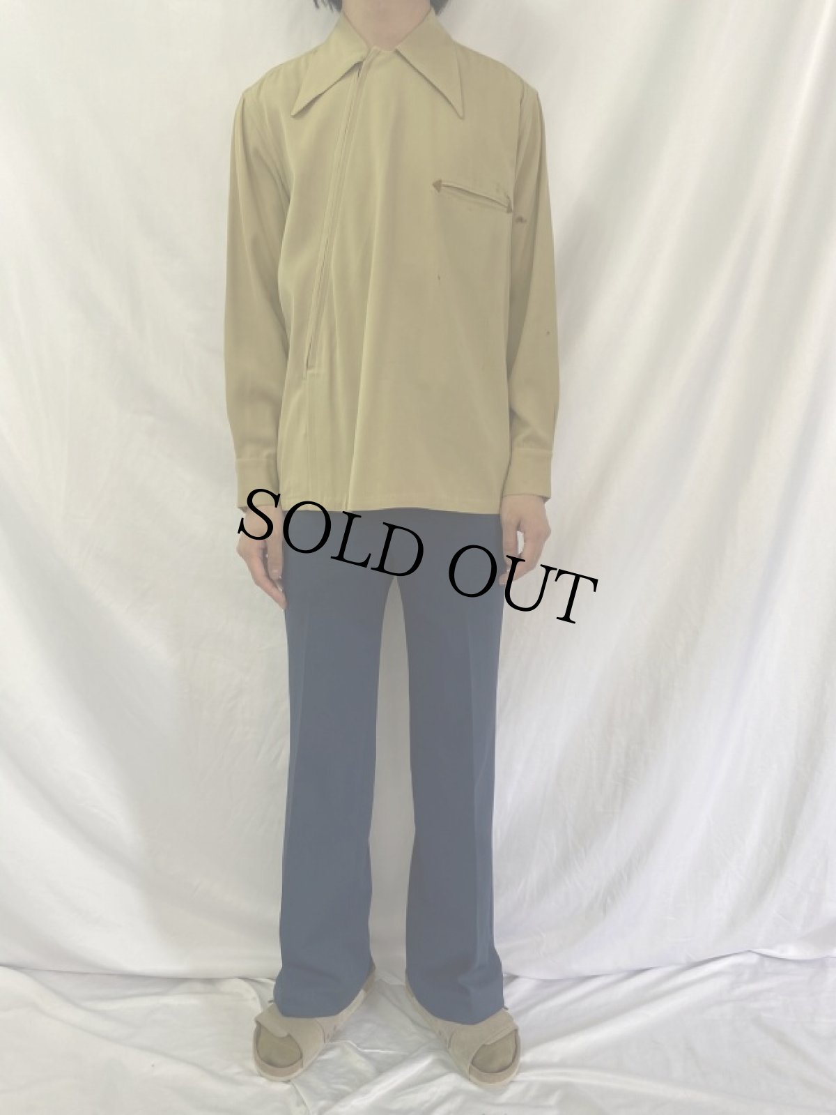 画像2: 50's Tailspin by CAVU 斜めジップ ウールギャバジンシャツ M (2)