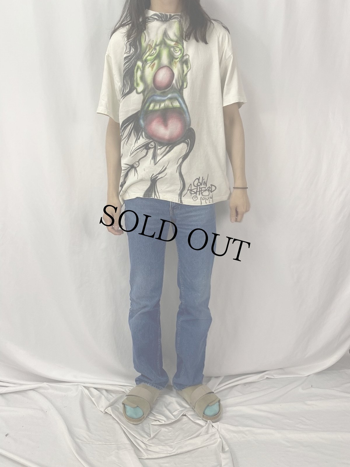 画像2: 90's Colin Ashford USA製 ハンドペイント グラフィティアートTシャツ XL (2)