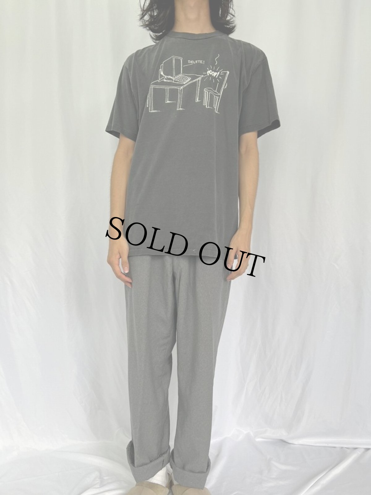 画像2: 90's USA製 "DELETE!" コンピューターイラストプリントTシャツ XL (2)