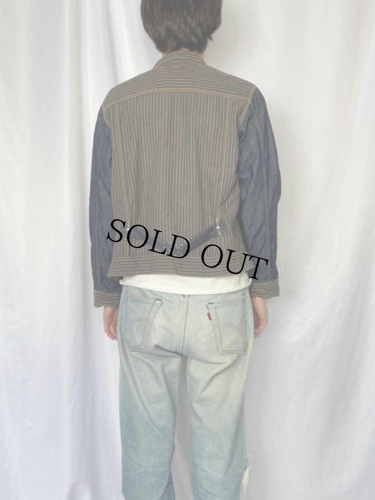 画像4: KAPITAL ストライプ柄 デニム切り替えジャケット (4)
