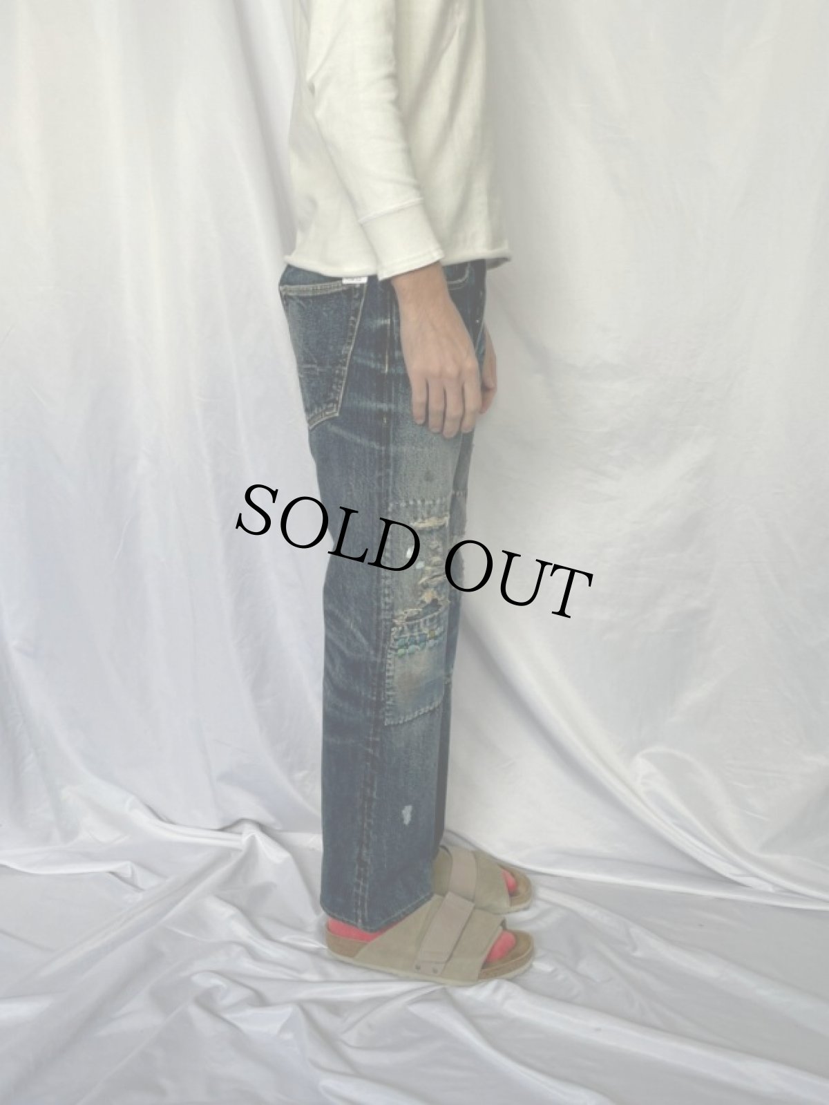 画像3: KAPITAL ボロ加工デニムパンツ W31 (3)