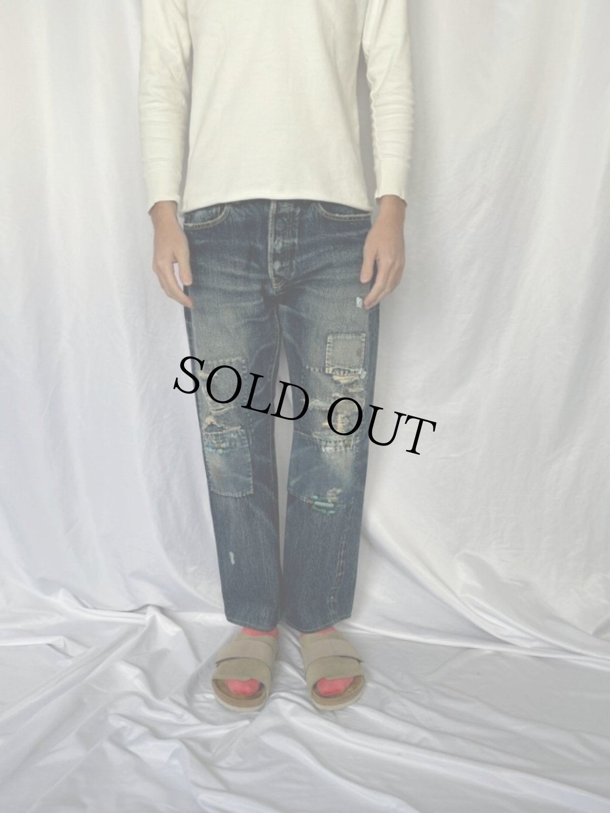 画像2: KAPITAL ボロ加工デニムパンツ W31 (2)