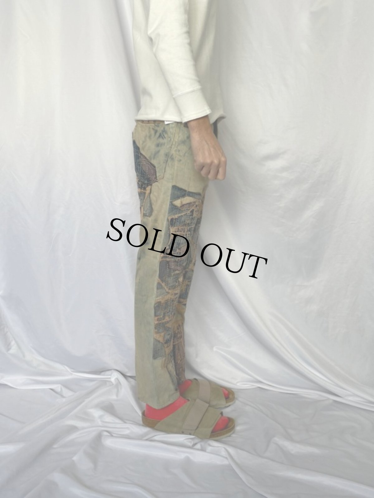 画像4: KAPITAL 刺し子 ボロ加工デニムパンツ W31 (4)