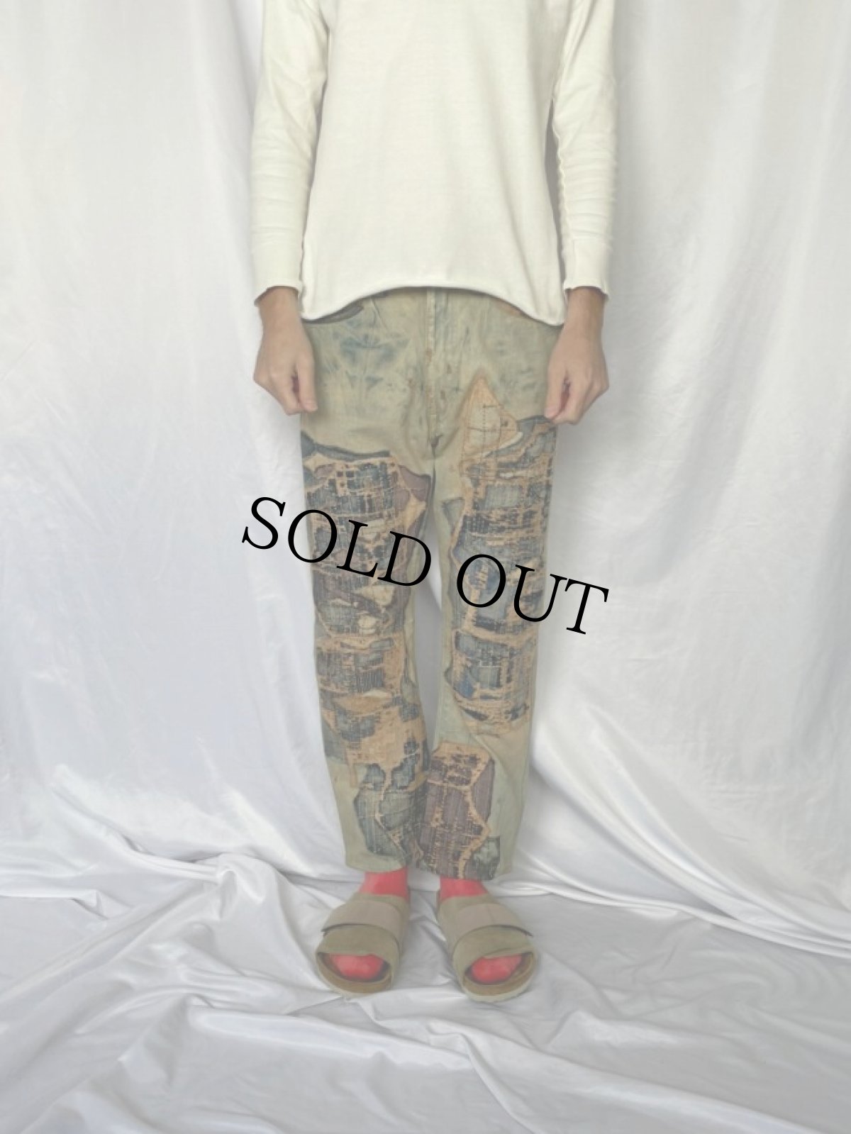 画像3: KAPITAL 刺し子 ボロ加工デニムパンツ W31 (3)