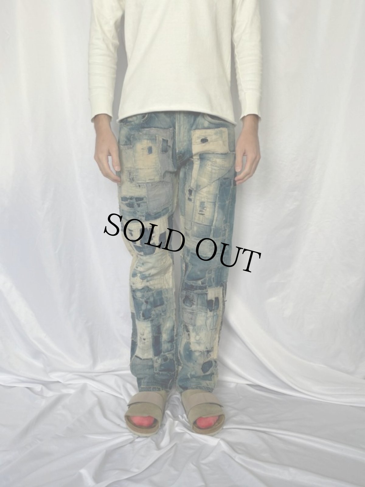 画像3: KAPITAL KOUNTRY 刺し子×パッチワーク デニムパンツ W30 (3)