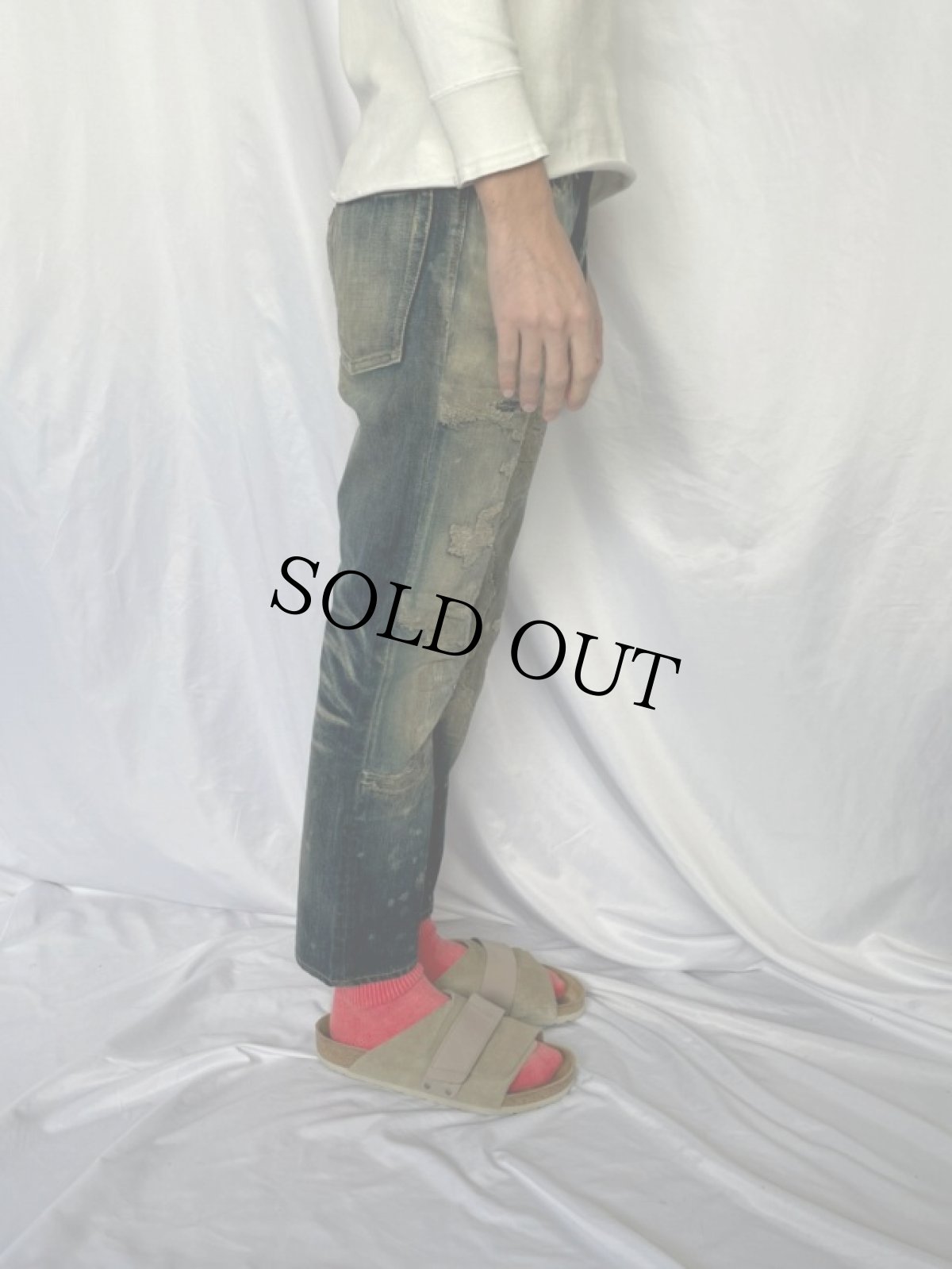 画像4: KAPITAL ボロ加工デニムパンツ W31 (4)