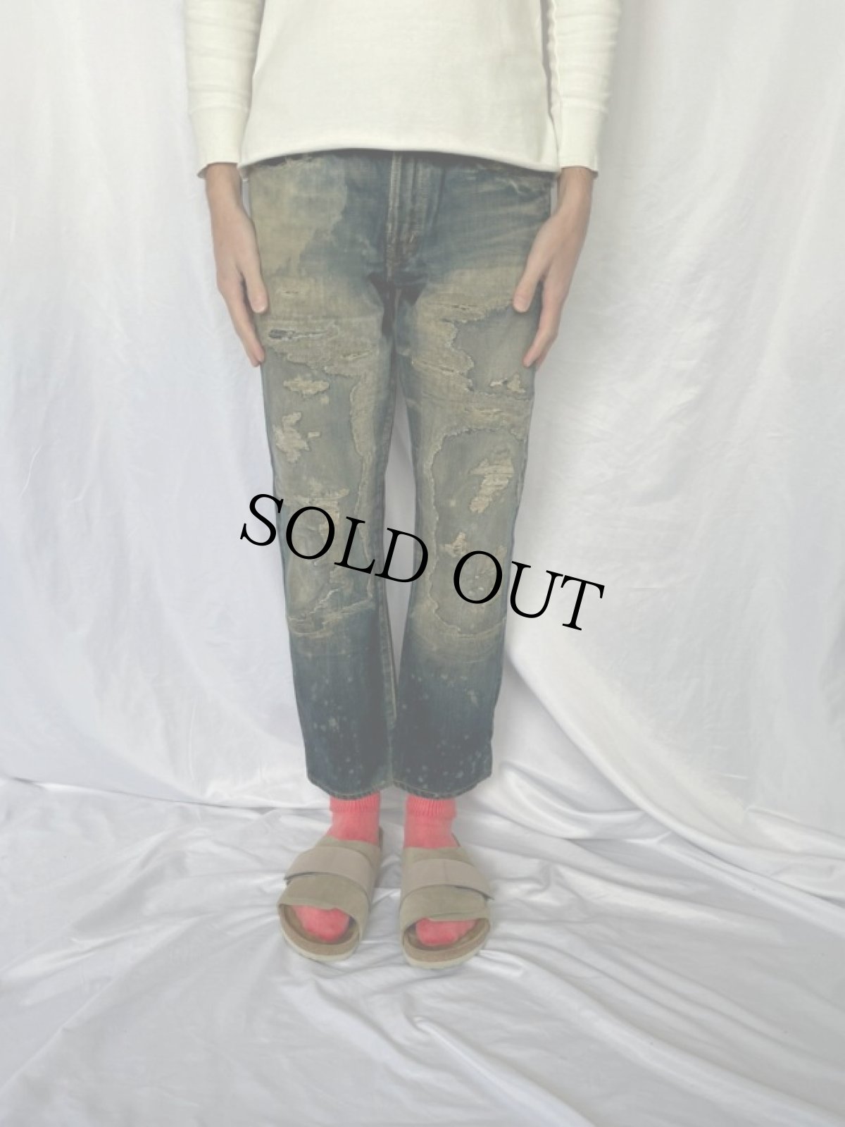 画像3: KAPITAL ボロ加工デニムパンツ W31 (3)