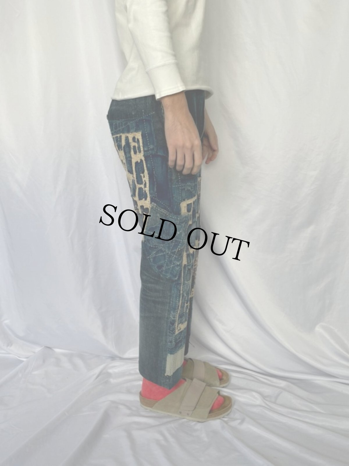 画像4: KAPITAL 刺し子×パッチワークデニムパンツ W29 (4)