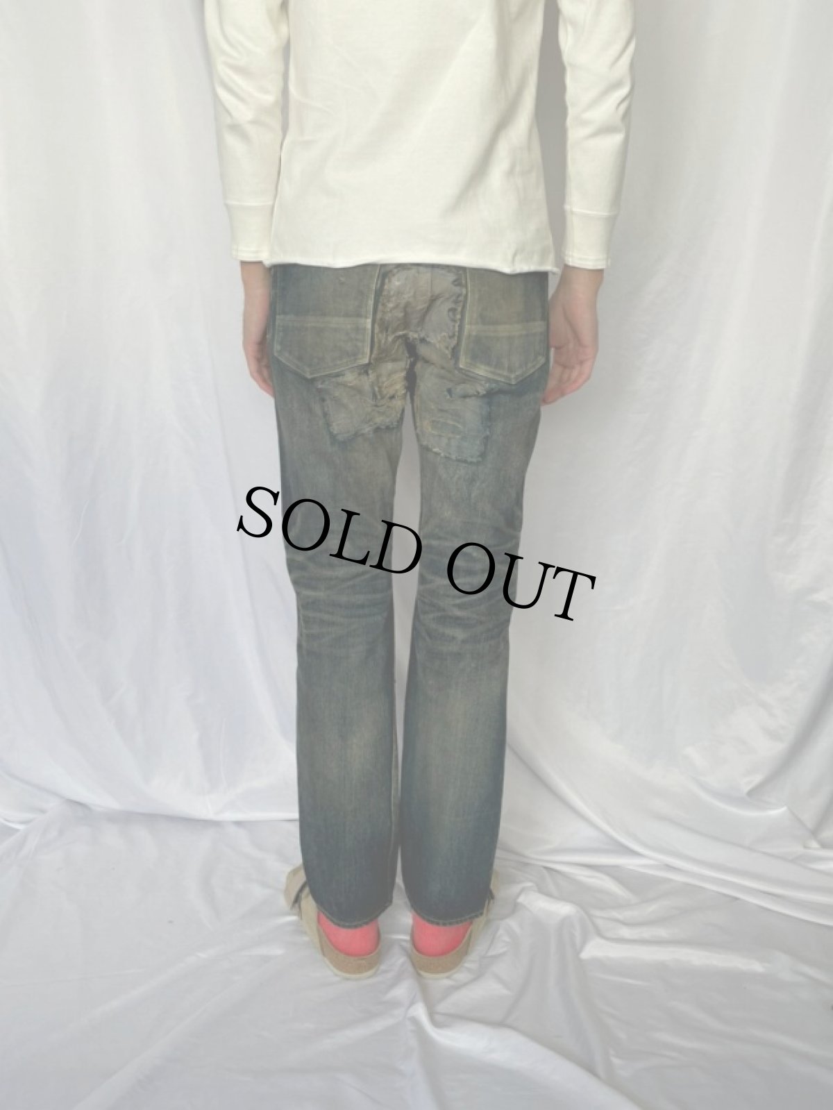 画像5: KAPITAL バックルバック ボロ加工デニムパンツ W30 (5)