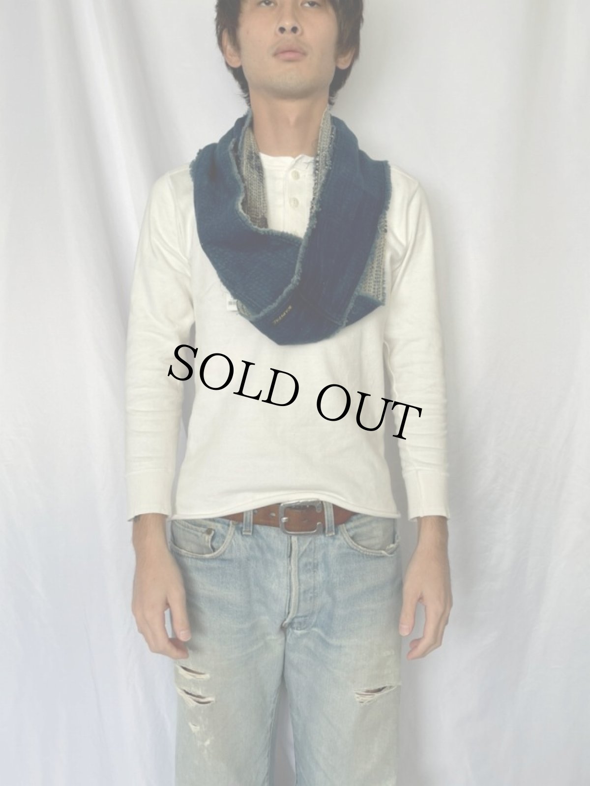 画像2: KAPITAL インディゴ染め 刺し子ストール (2)