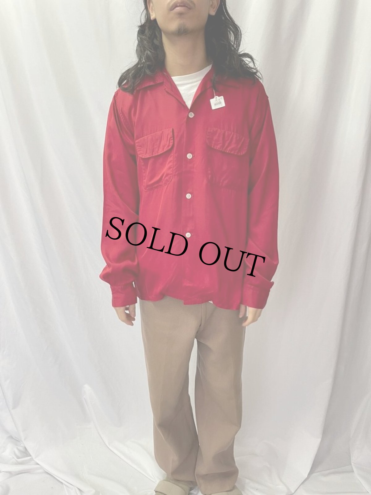 画像2: 50's Feather Gab レーヨンオープンカラーシャツ L (2)