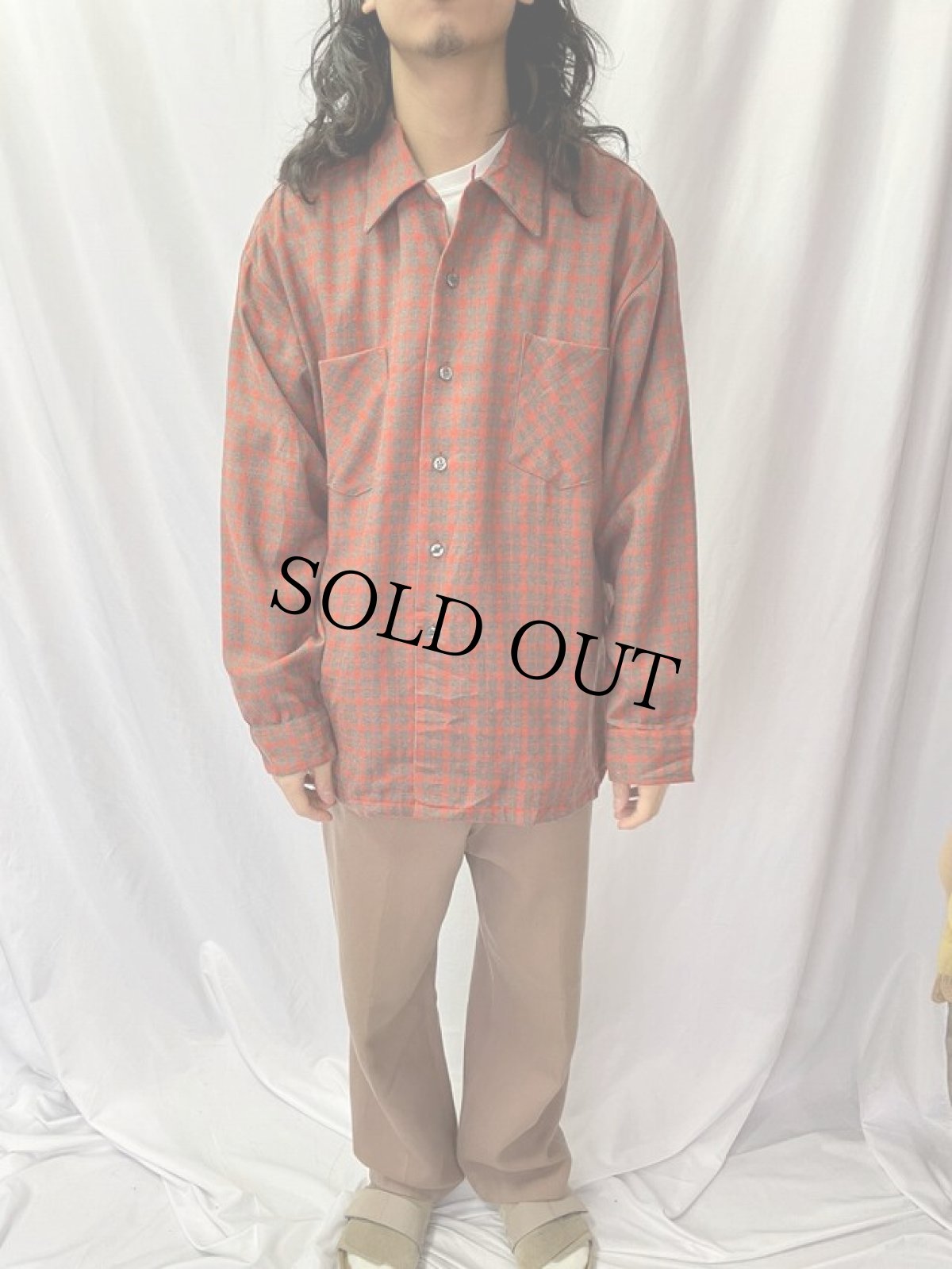 画像2: 70's Dutchmaid チェック柄 オープンカラー ポリ×レーヨンシャツ 17-17 1/2 (2)