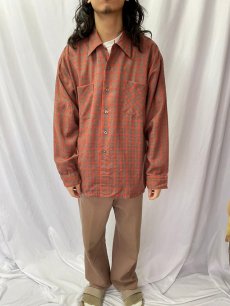 画像2: 70's Dutchmaid チェック柄 オープンカラー ポリ×レーヨンシャツ 17-17 1/2 (2)
