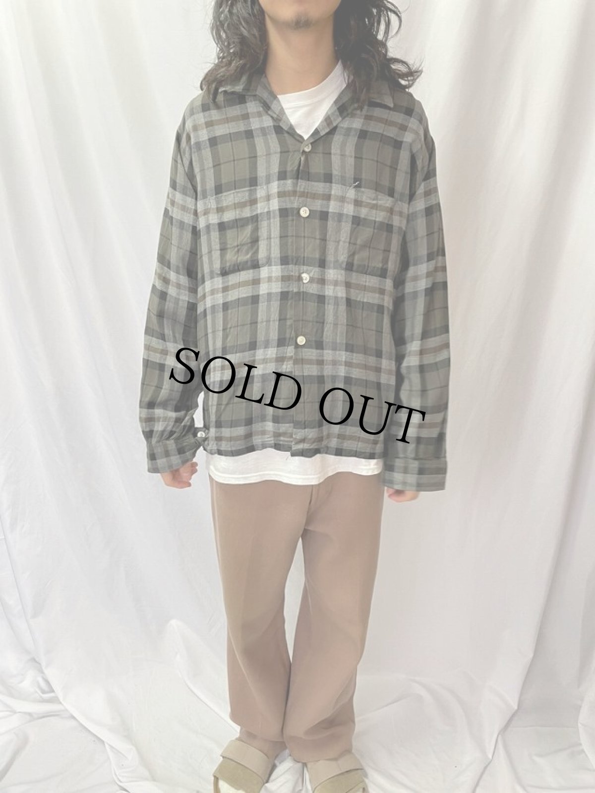 画像2: 60's Selkirk チェック柄 オープンカラーレーヨンシャツ L (2)