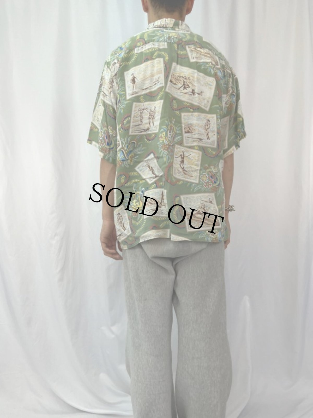 画像4: 90's ART OF EDDY Y by Reyn Spooner オールオーバーパターン レーヨンアロハシャツ XL (4)