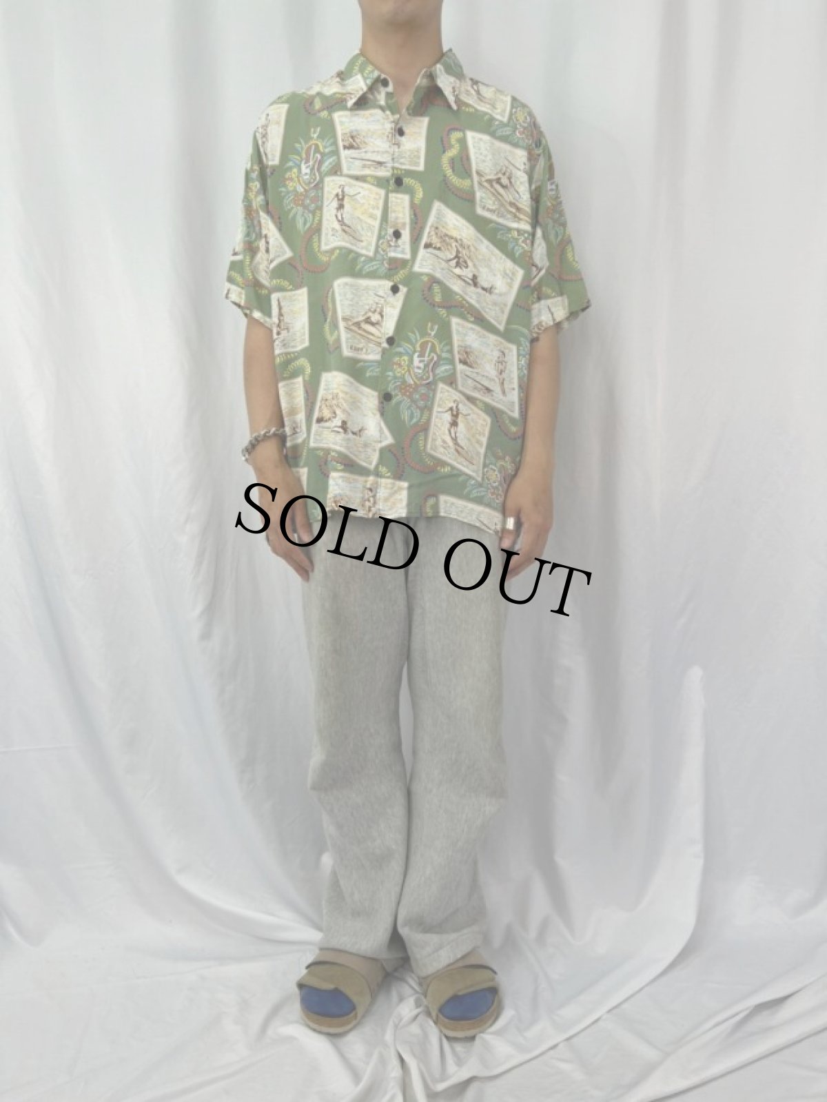 画像2: 90's ART OF EDDY Y by Reyn Spooner オールオーバーパターン レーヨンアロハシャツ XL (2)