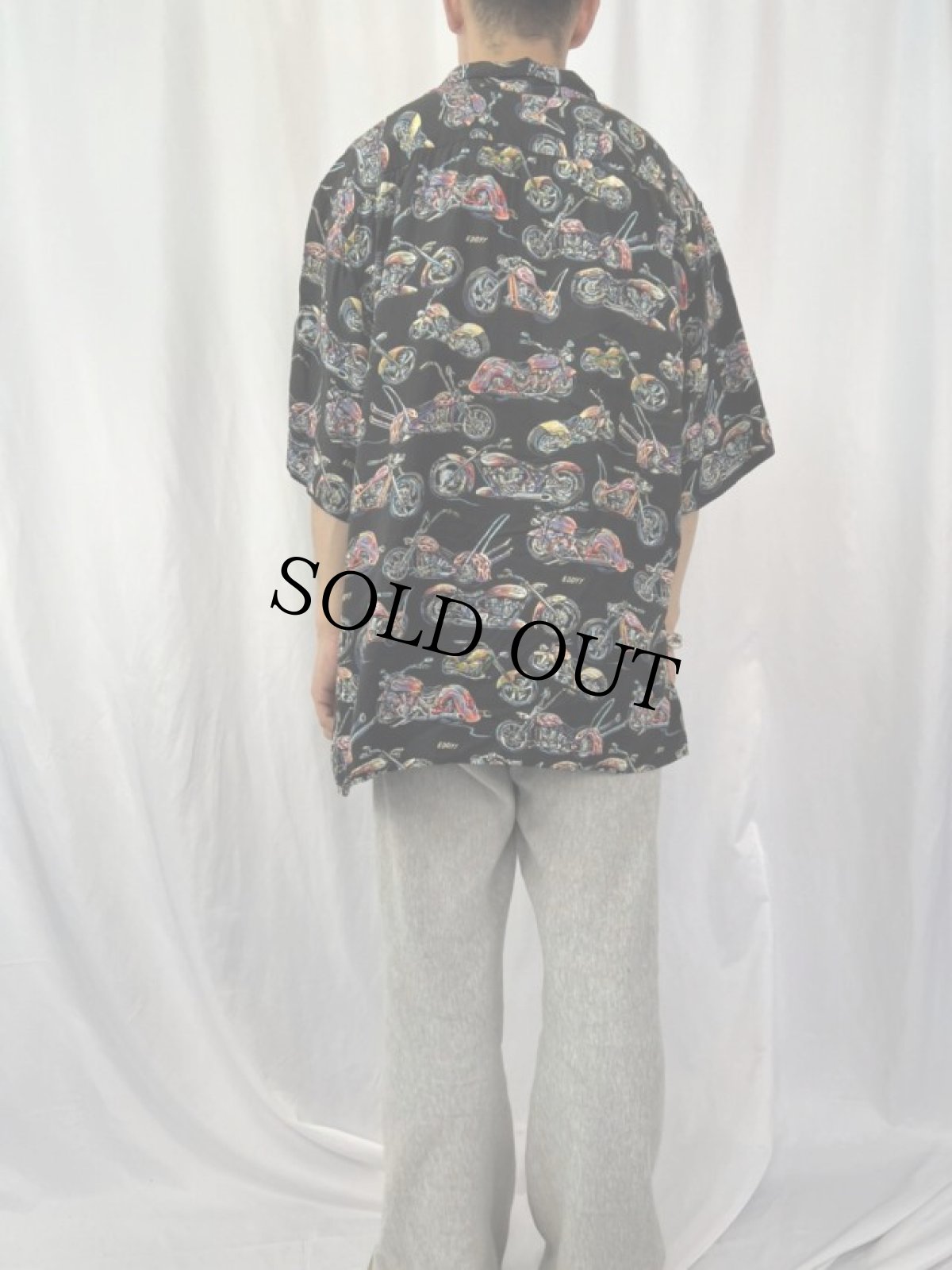 画像4: 90's ART OF EDDY Y by Reyn Spooner バイク柄 レーヨンアロハシャツ XXL (4)