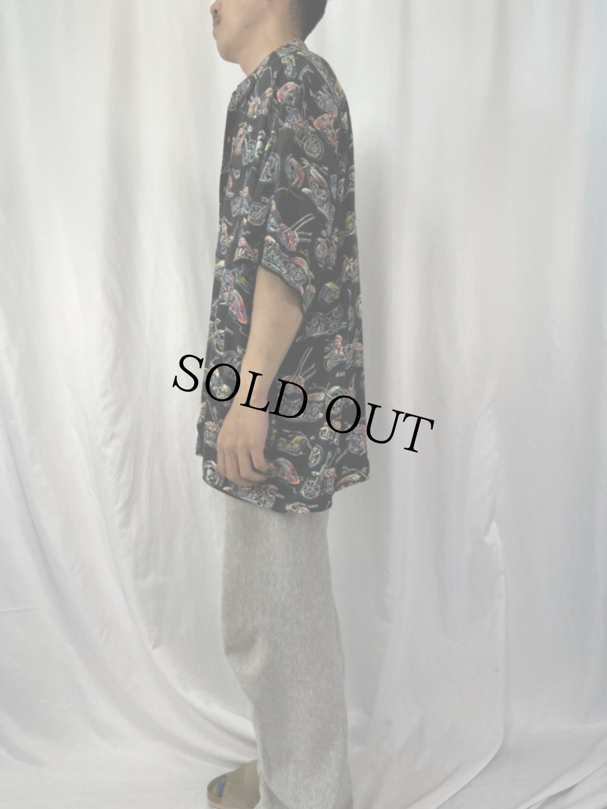 画像3: 90's ART OF EDDY Y by Reyn Spooner バイク柄 レーヨンアロハシャツ XXL (3)