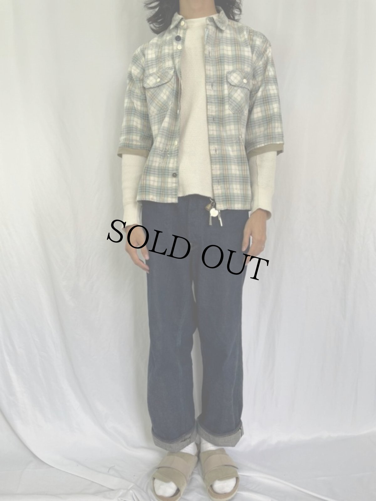 画像2: KAPITAL チェック柄 ダメージ加工 コットンシャツ L (2)