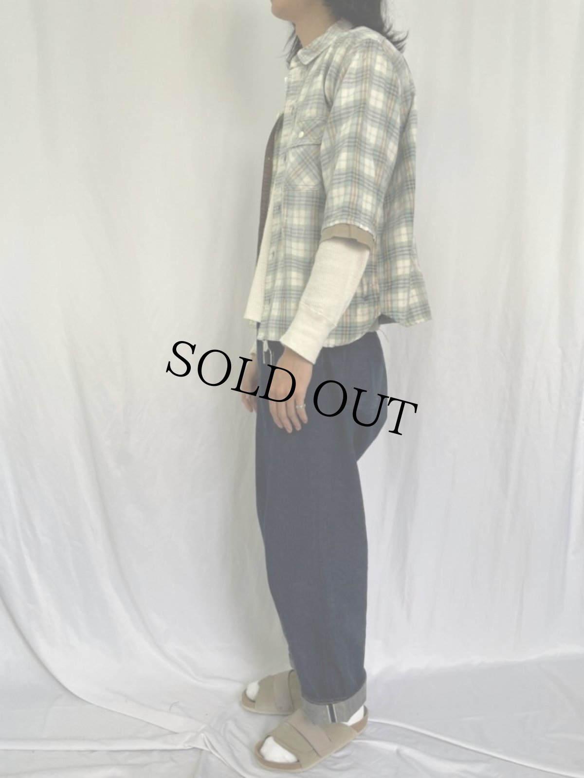 画像3: KAPITAL チェック柄 ダメージ加工 コットンシャツ L (3)