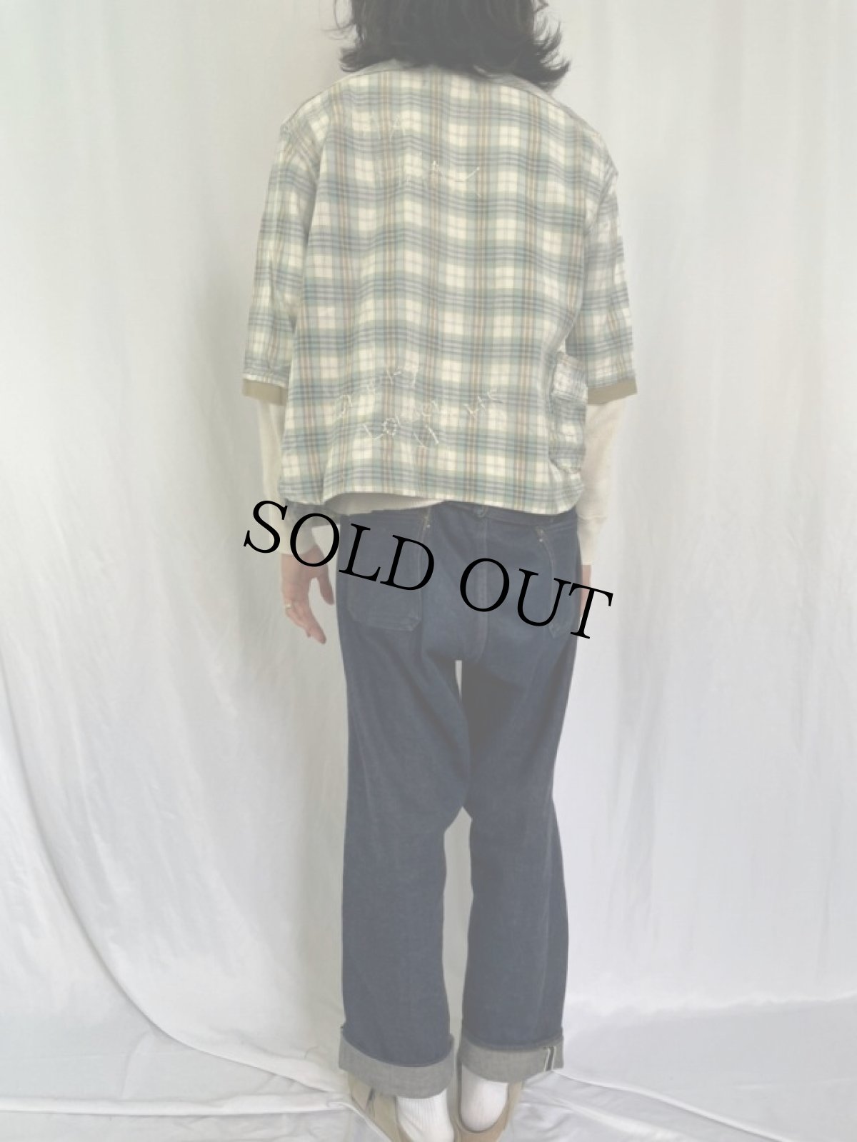 画像4: KAPITAL チェック柄 ダメージ加工 コットンシャツ L (4)