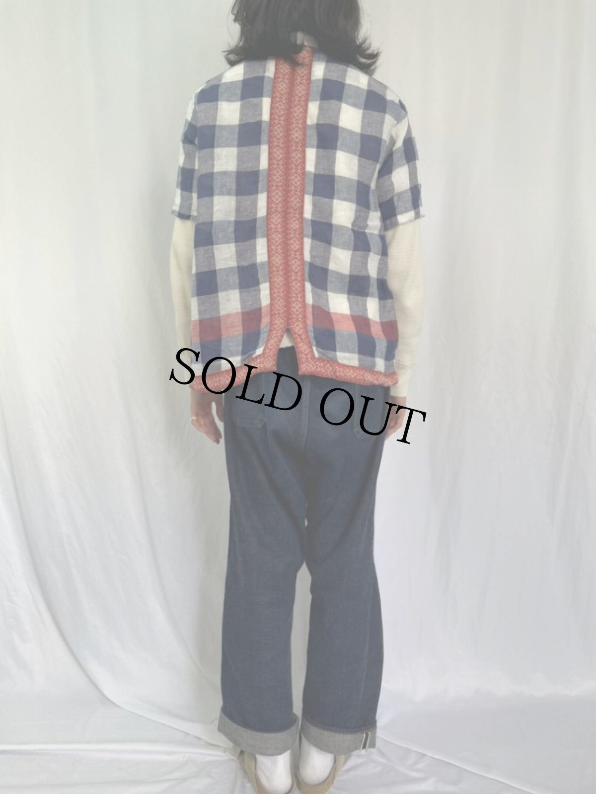 画像4: KAPITAL ブロックチェック柄 チロリアン リネンシャツ M (4)