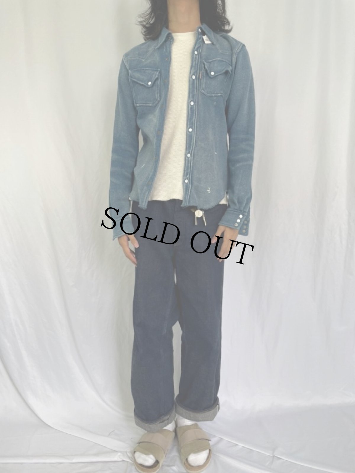 画像2: KAPITAL ダメージ加工 インディゴコットン ニットシャツ M (2)