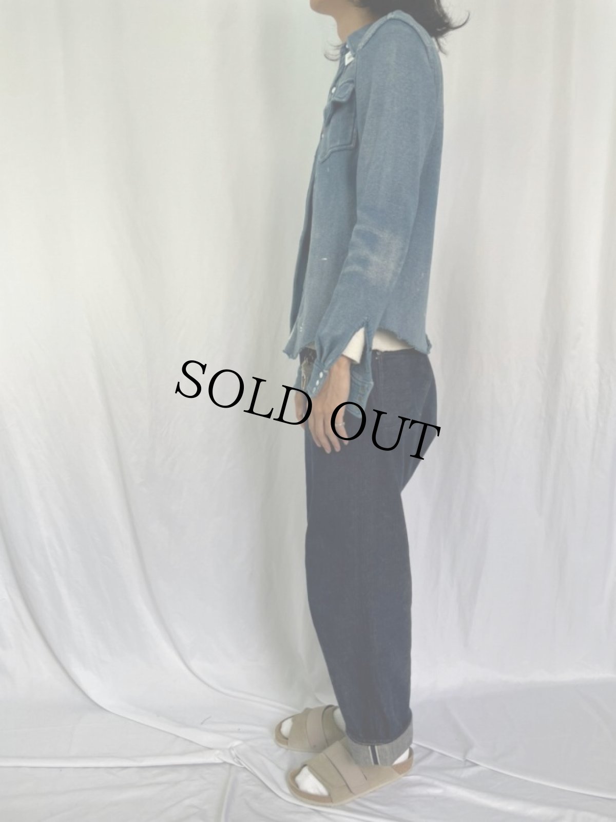 画像3: KAPITAL ダメージ加工 インディゴコットン ニットシャツ M (3)