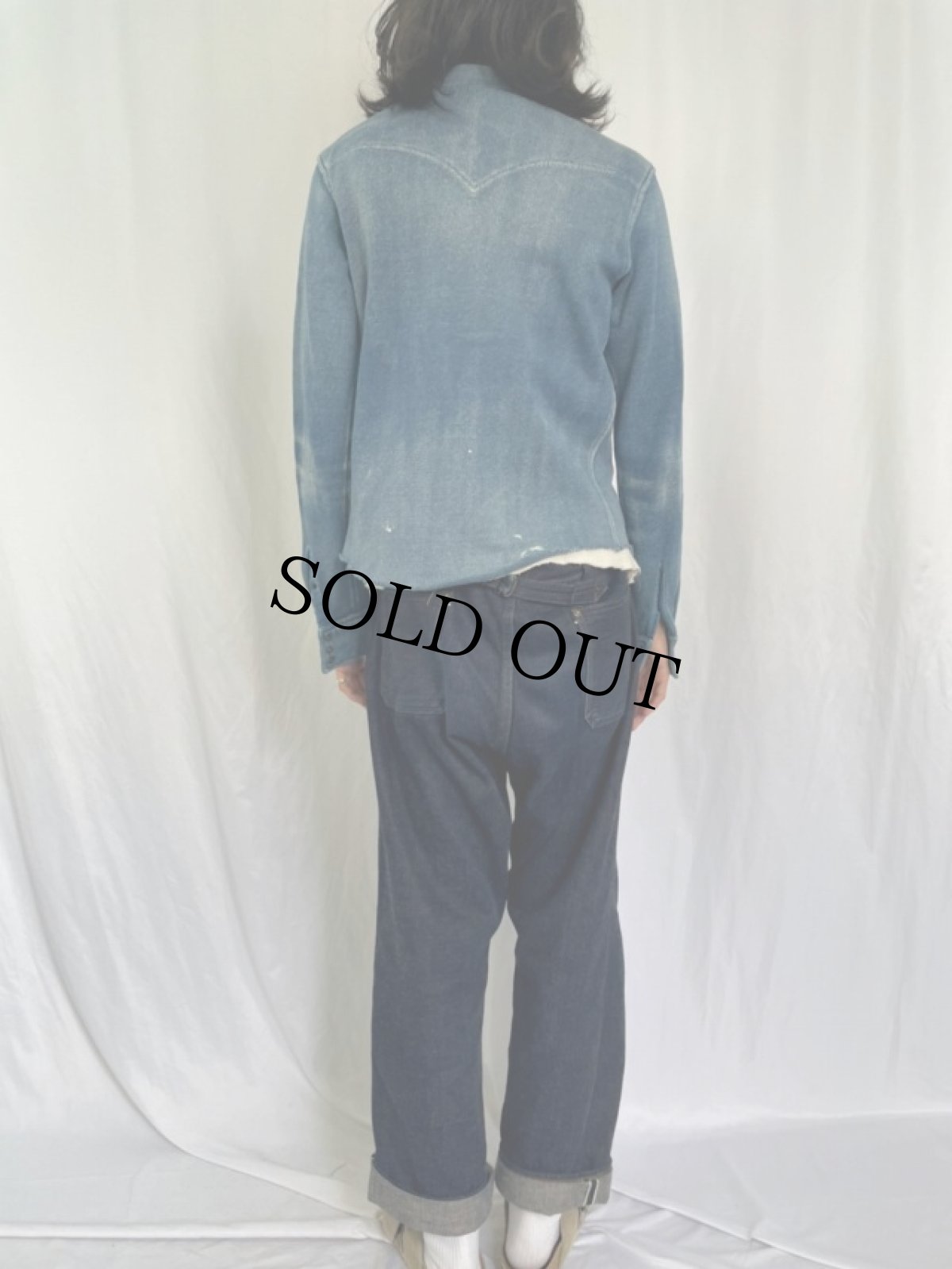 画像4: KAPITAL ダメージ加工 インディゴコットン ニットシャツ M (4)