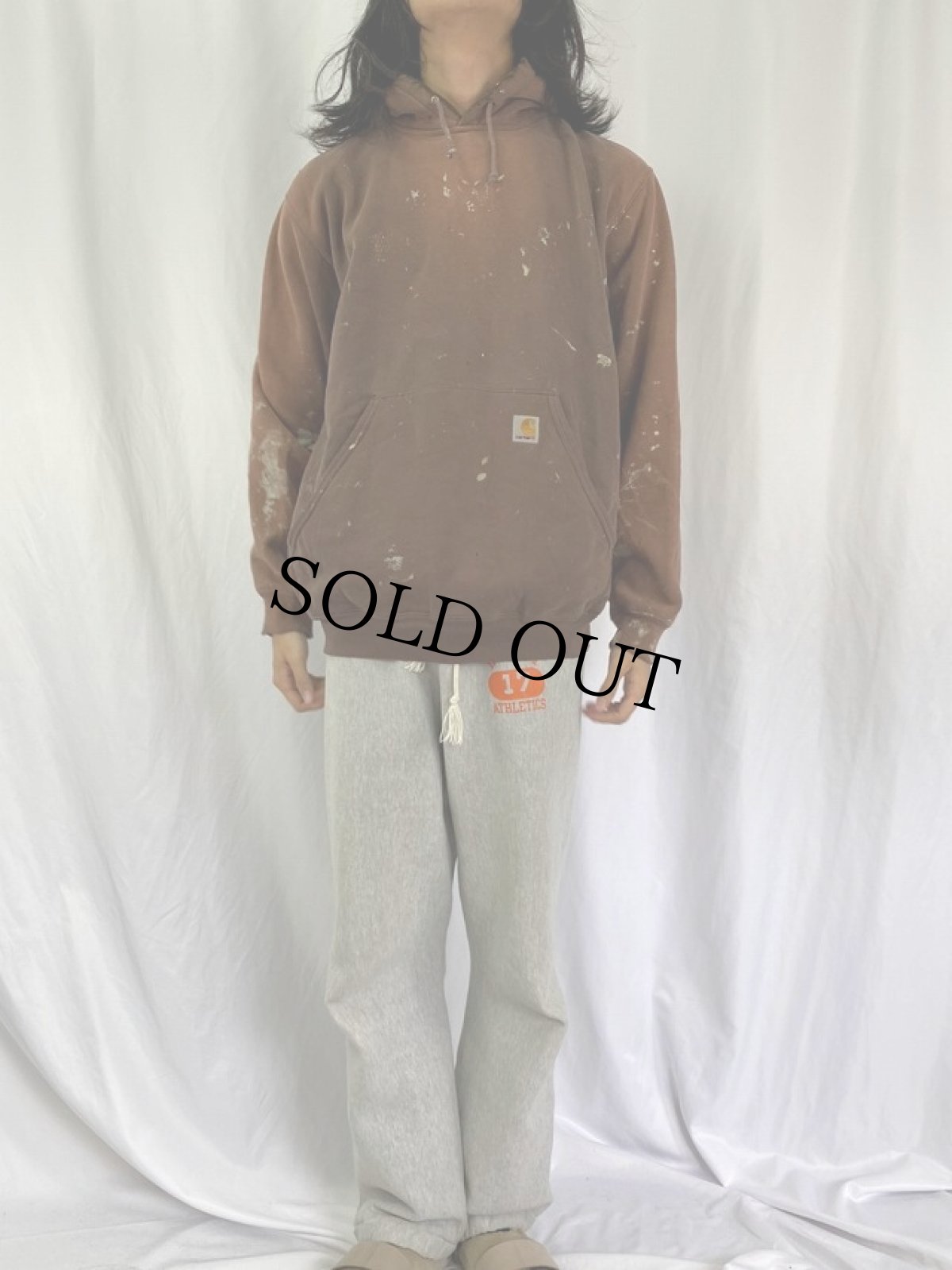 画像2: Carhartt ペンキペイント スウェットフーディ M (2)