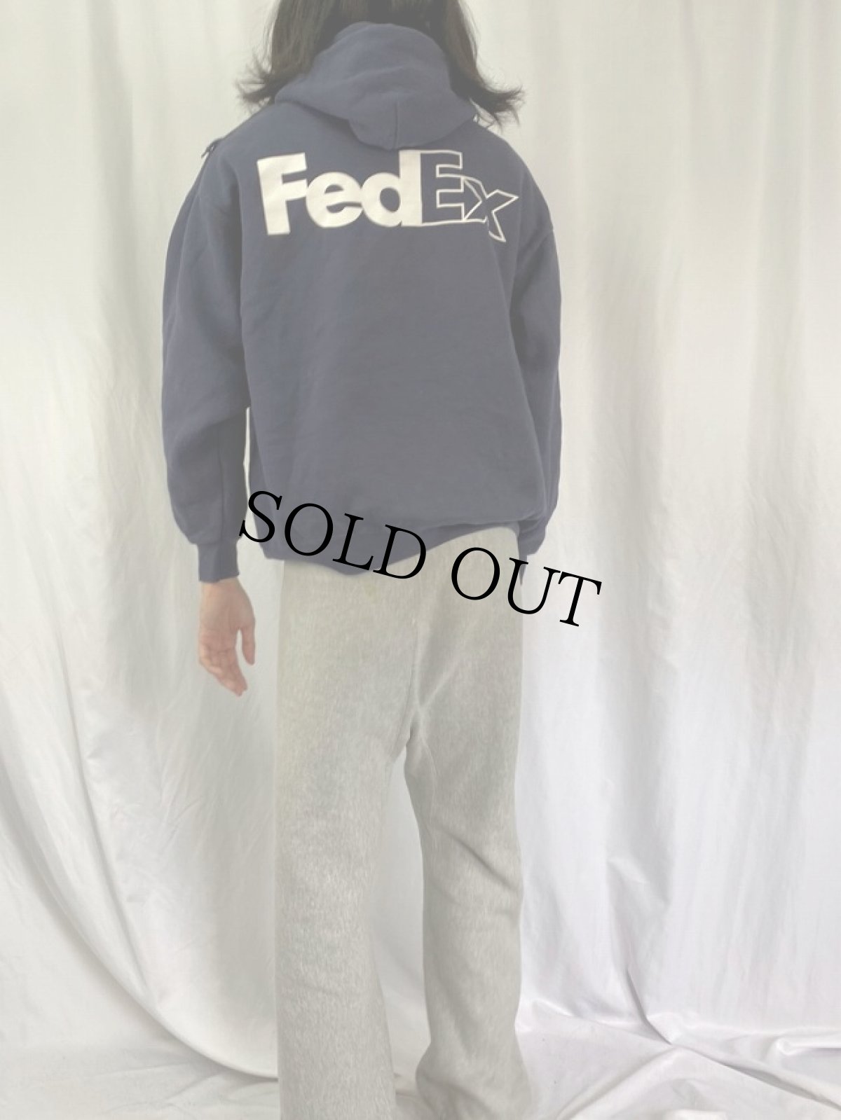 画像4: FedEx 企業ロゴプリントスウェットジップパーカー L (4)