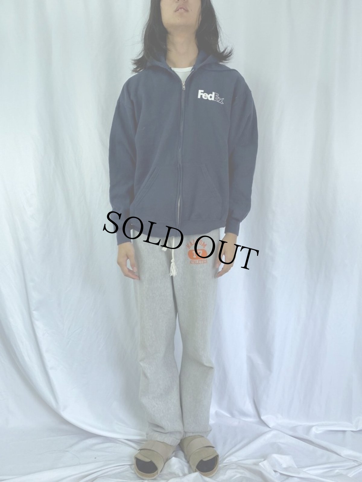 画像2: FedEx 企業ロゴプリントスウェットジップパーカー L (2)