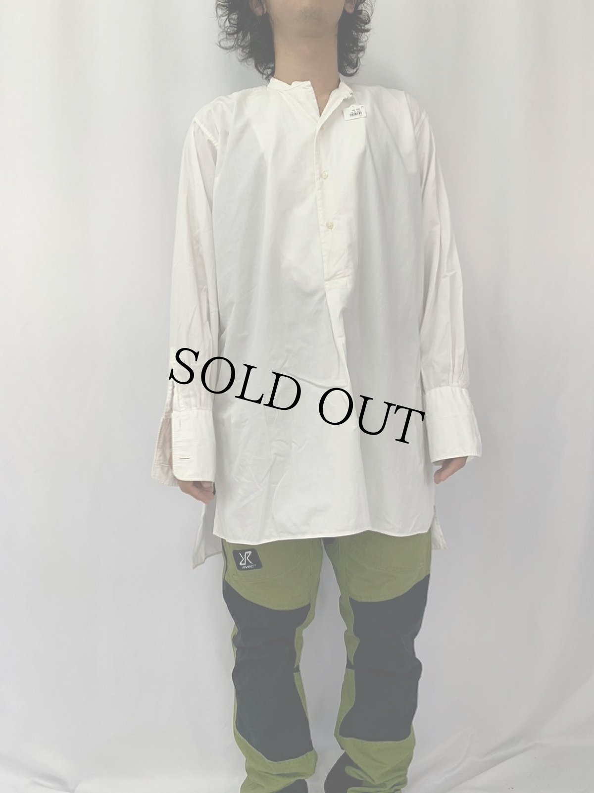 画像2: 30〜40's EURO マチ付き バンドカラーグランパシャツ (2)