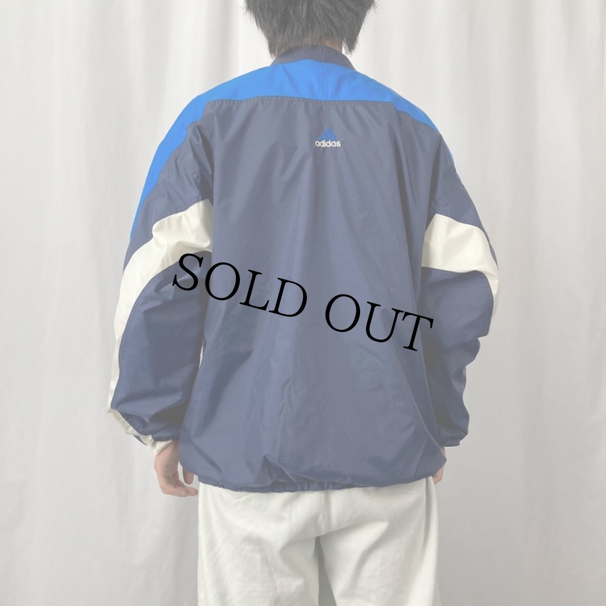 画像3: 90's adidas ロゴ刺繍 ナイロンプルオーバーパーカー L (3)