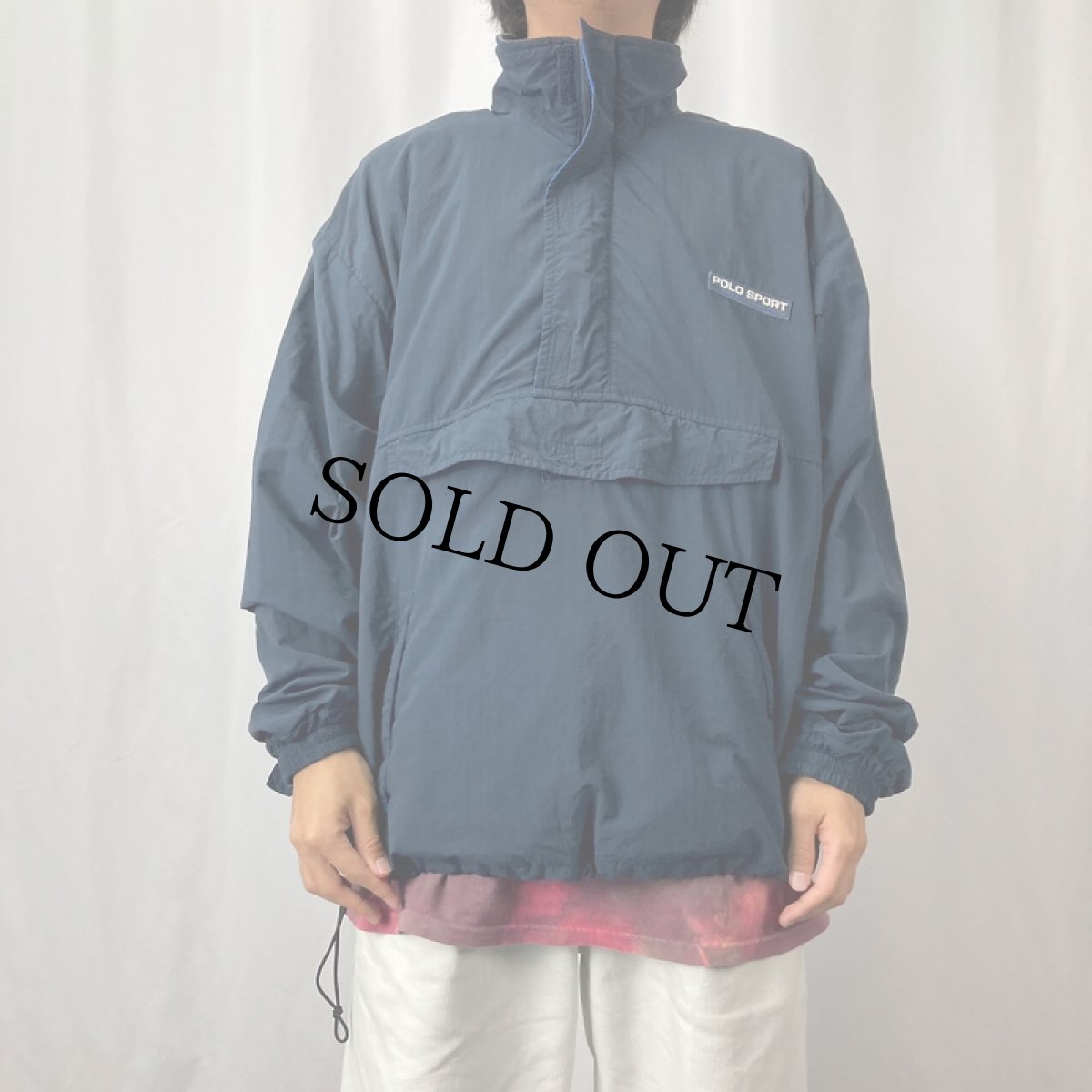 画像2: 90's POLO SPORT Ralph Lauren ハーフジップ ナイロンプルオーバージャケット NAVY L (2)