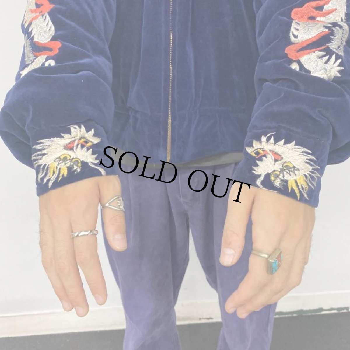 画像20: 50's "JAPAN" 鷹×虎 別珍×サテン スカジャン (20)