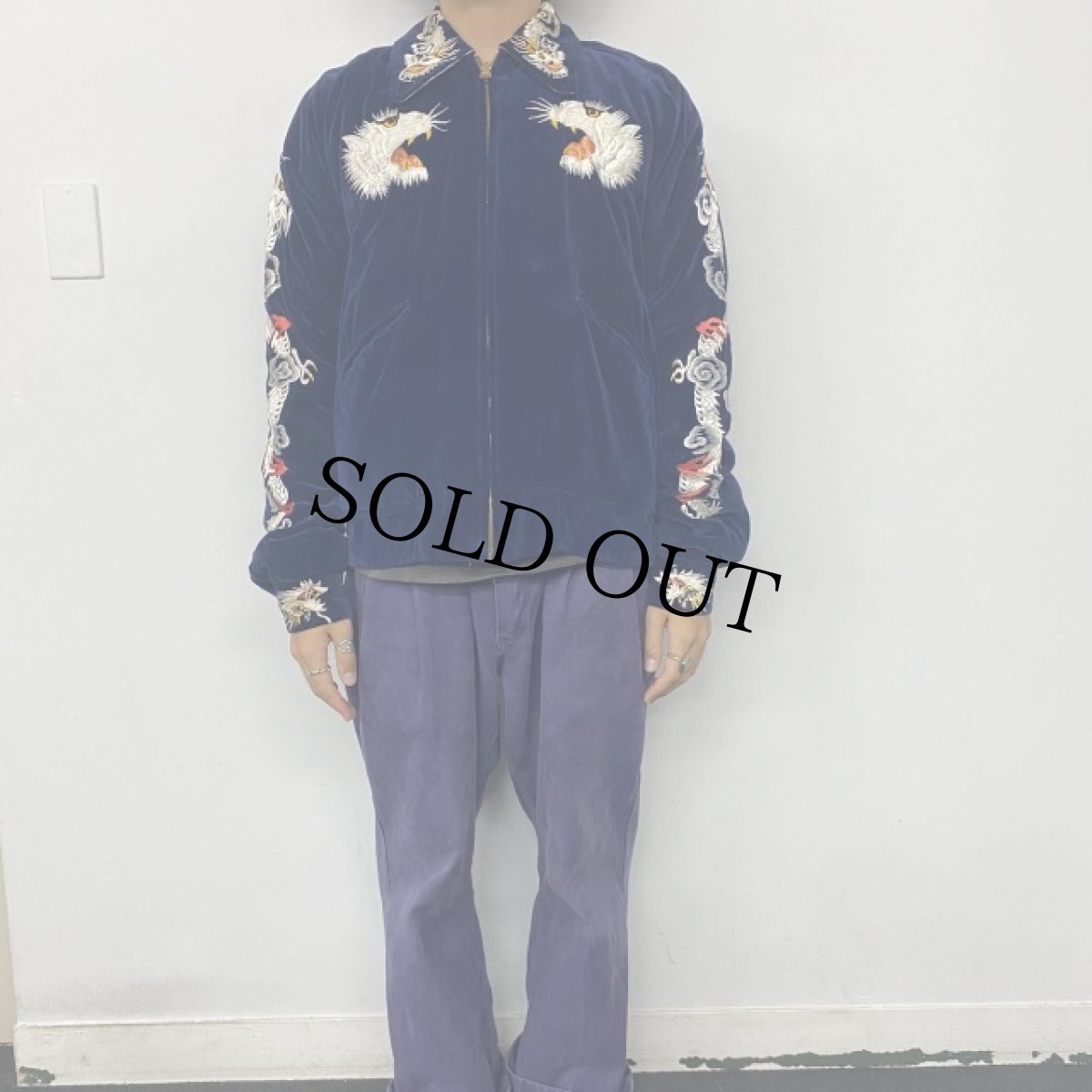 画像16: 50's "JAPAN" 鷹×虎 別珍×サテン スカジャン (16)