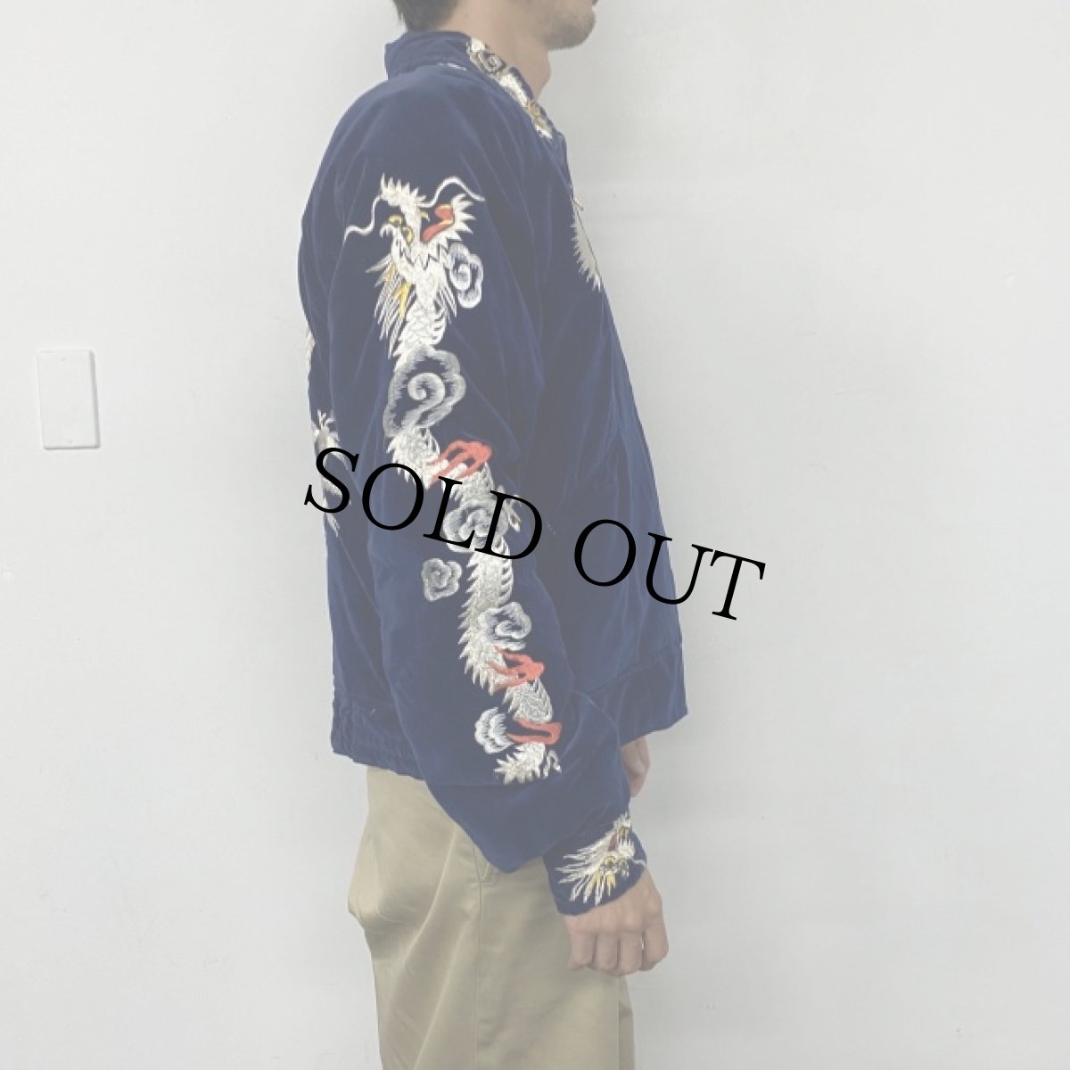 画像13: 50's "JAPAN" 鷹×虎 別珍×サテン スカジャン (13)