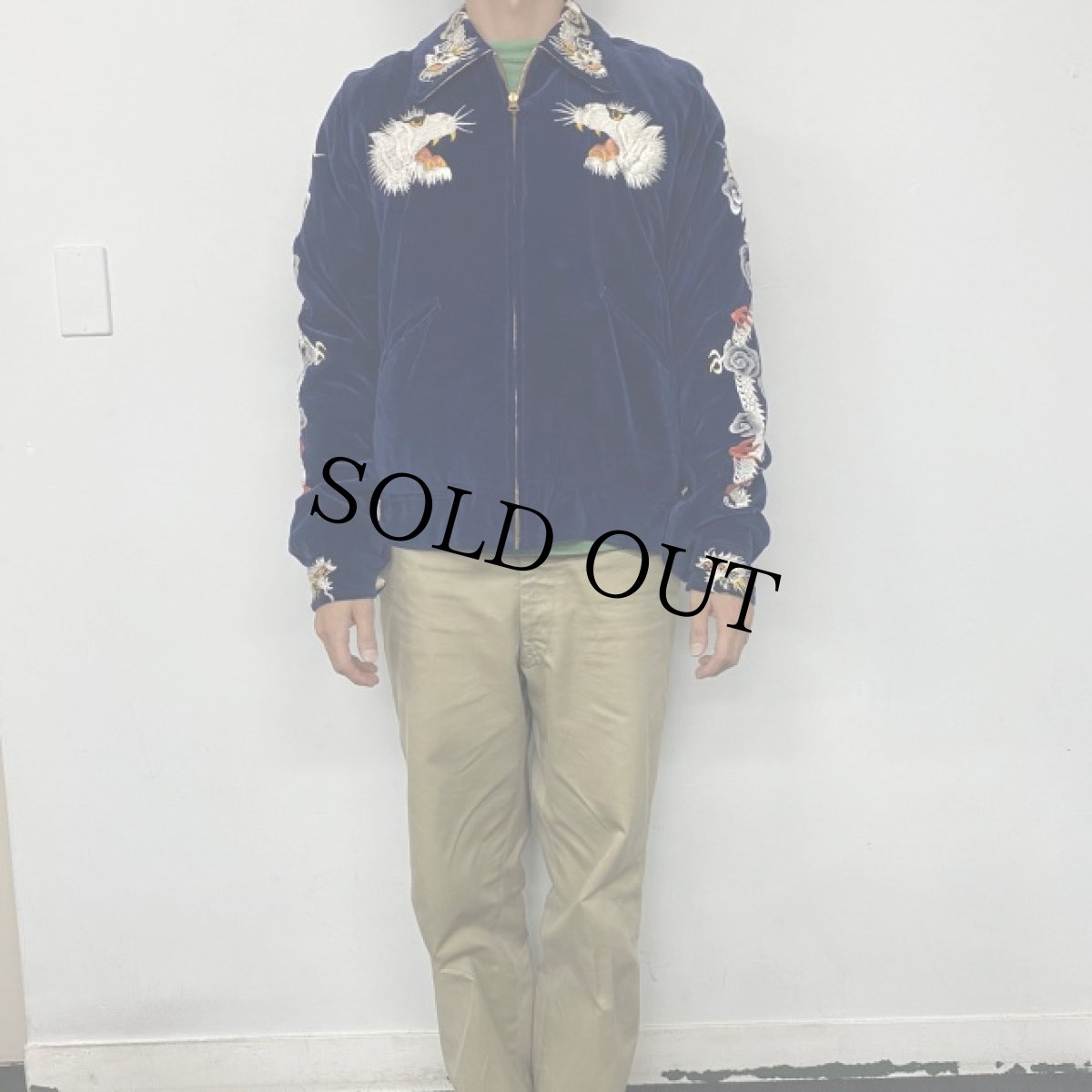 画像11: 50's "JAPAN" 鷹×虎 別珍×サテン スカジャン (11)