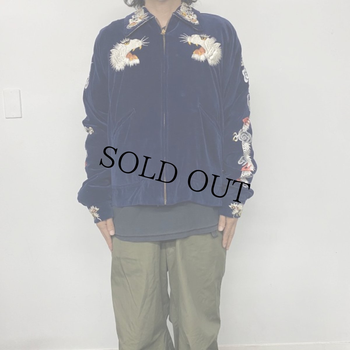 画像9: 50's "JAPAN" 鷹×虎 別珍×サテン スカジャン (9)