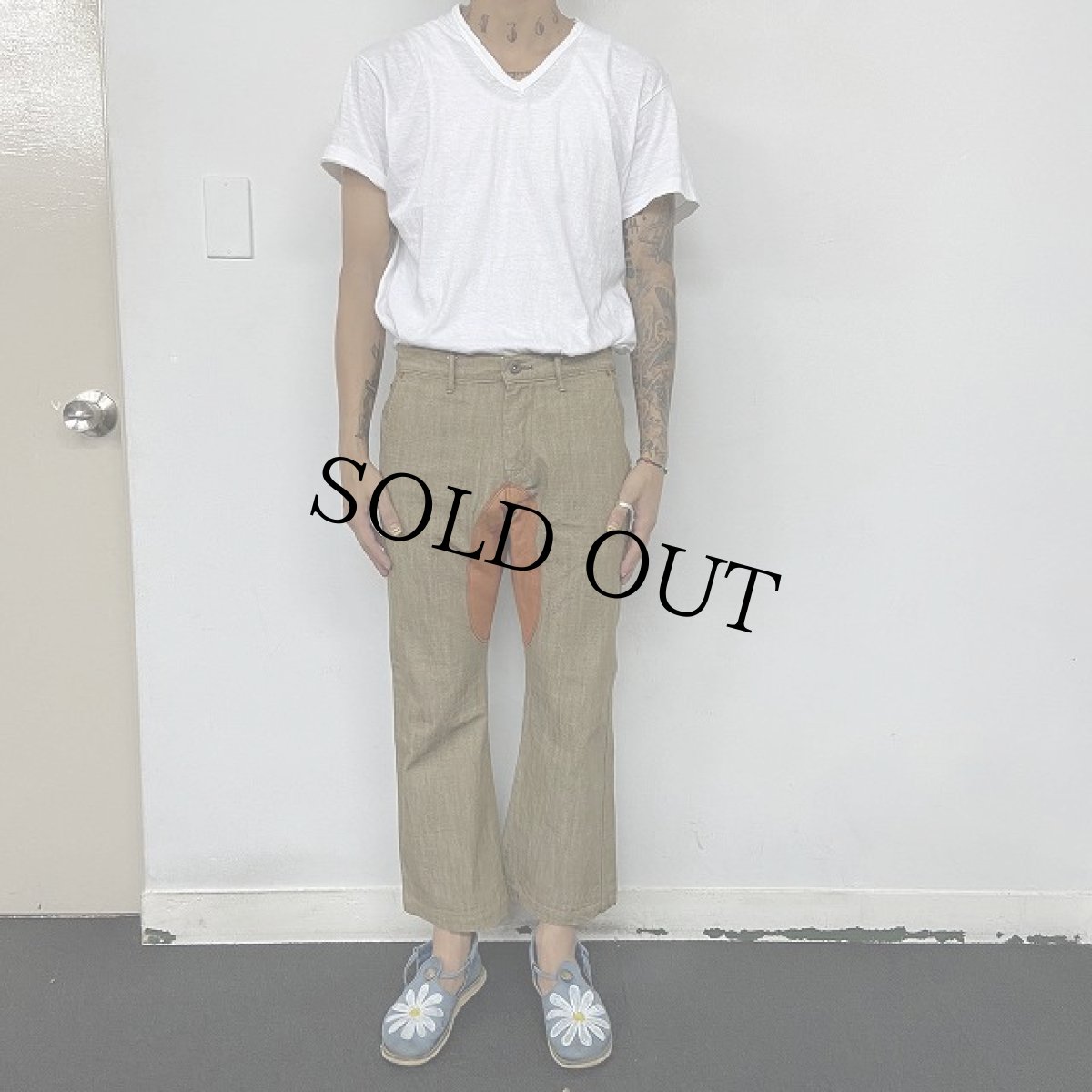 画像3: KAPITAL バッグ付き レザー切り替え ダックフレアパンツ W30 (3)