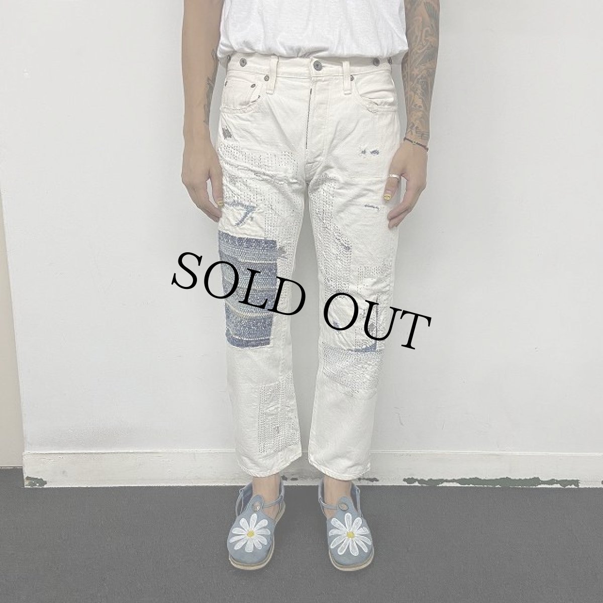 画像3: KAPITAL KOUNTRY 刺し子 ホワイトデニムパンツ W29 (3)