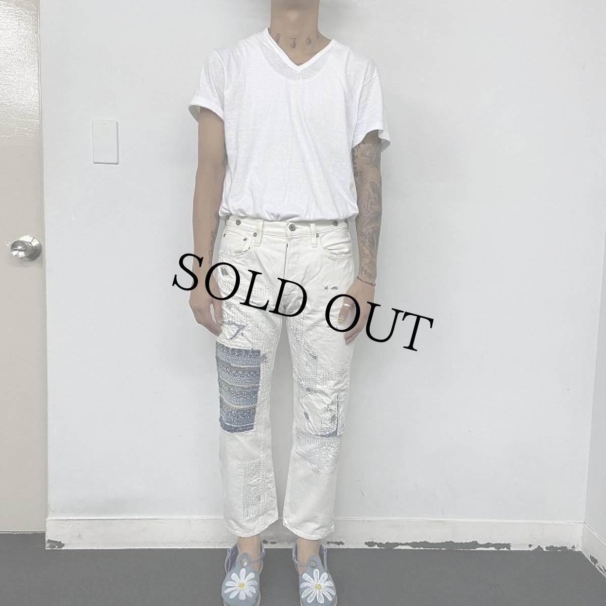 画像4: KAPITAL KOUNTRY 刺し子 ホワイトデニムパンツ W29 (4)