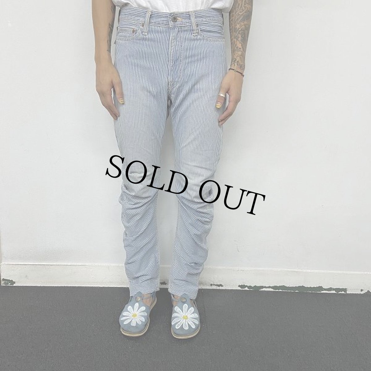 画像4: KAPITAL ストライプ×ボーダー柄 デニムパンツ W31 (4)