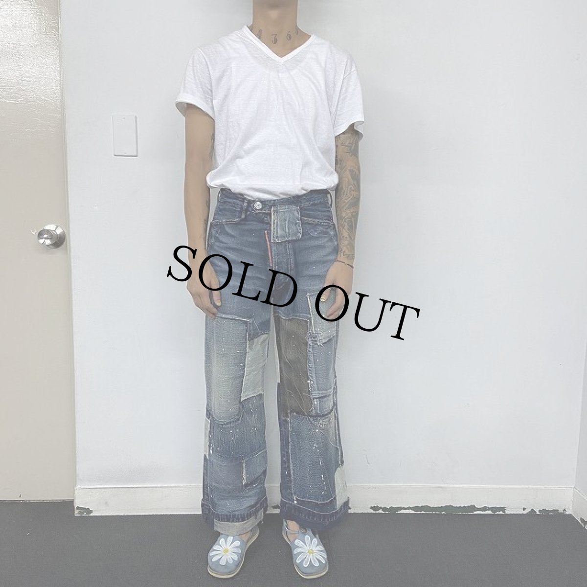 画像3: KAPITAL パッチワーク フレアデニムパンツ W28 (3)